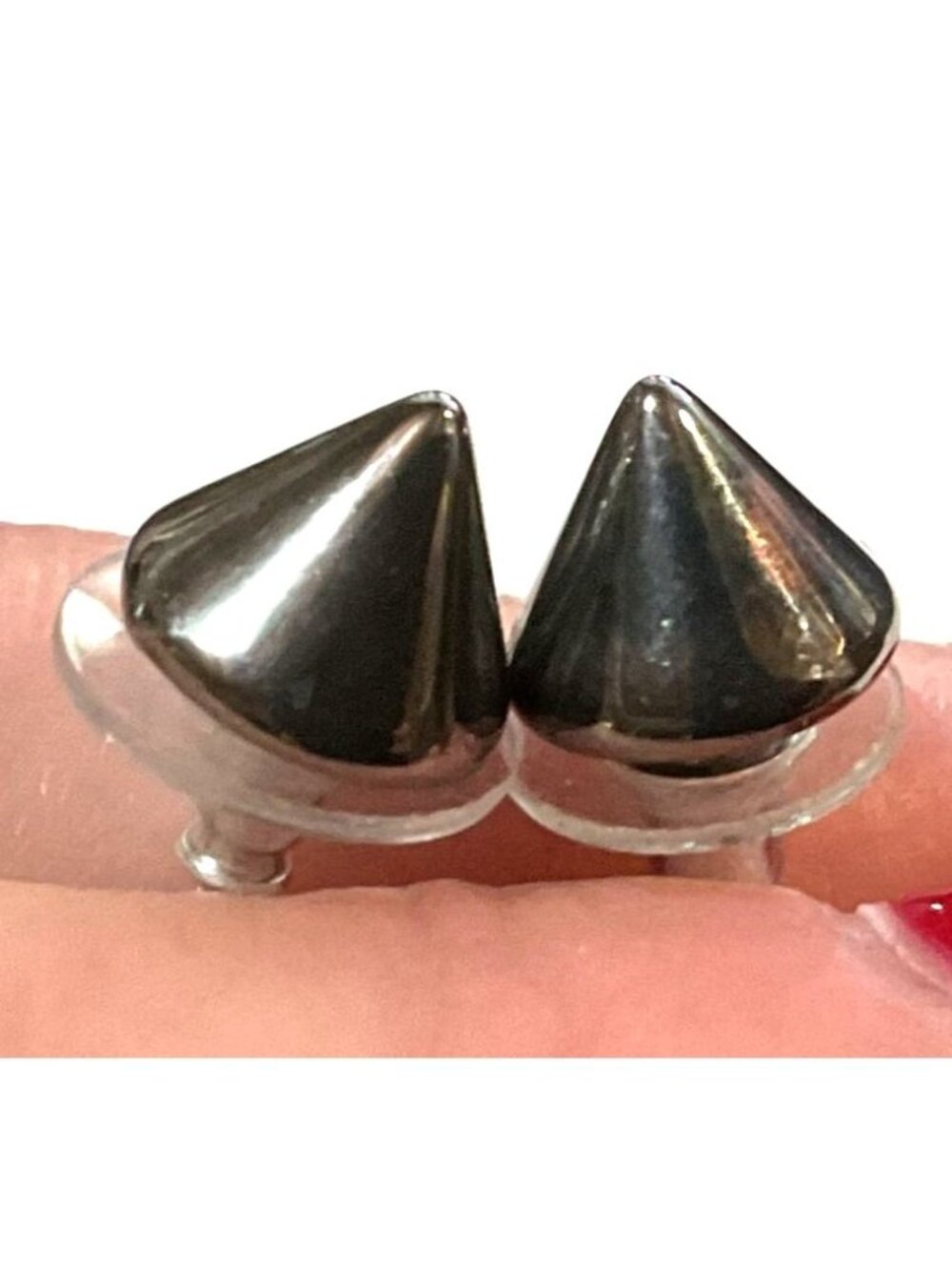 Cone-Shaped Silver-Tone Stud Earrings With Black Accents Fashion Jewelry Women